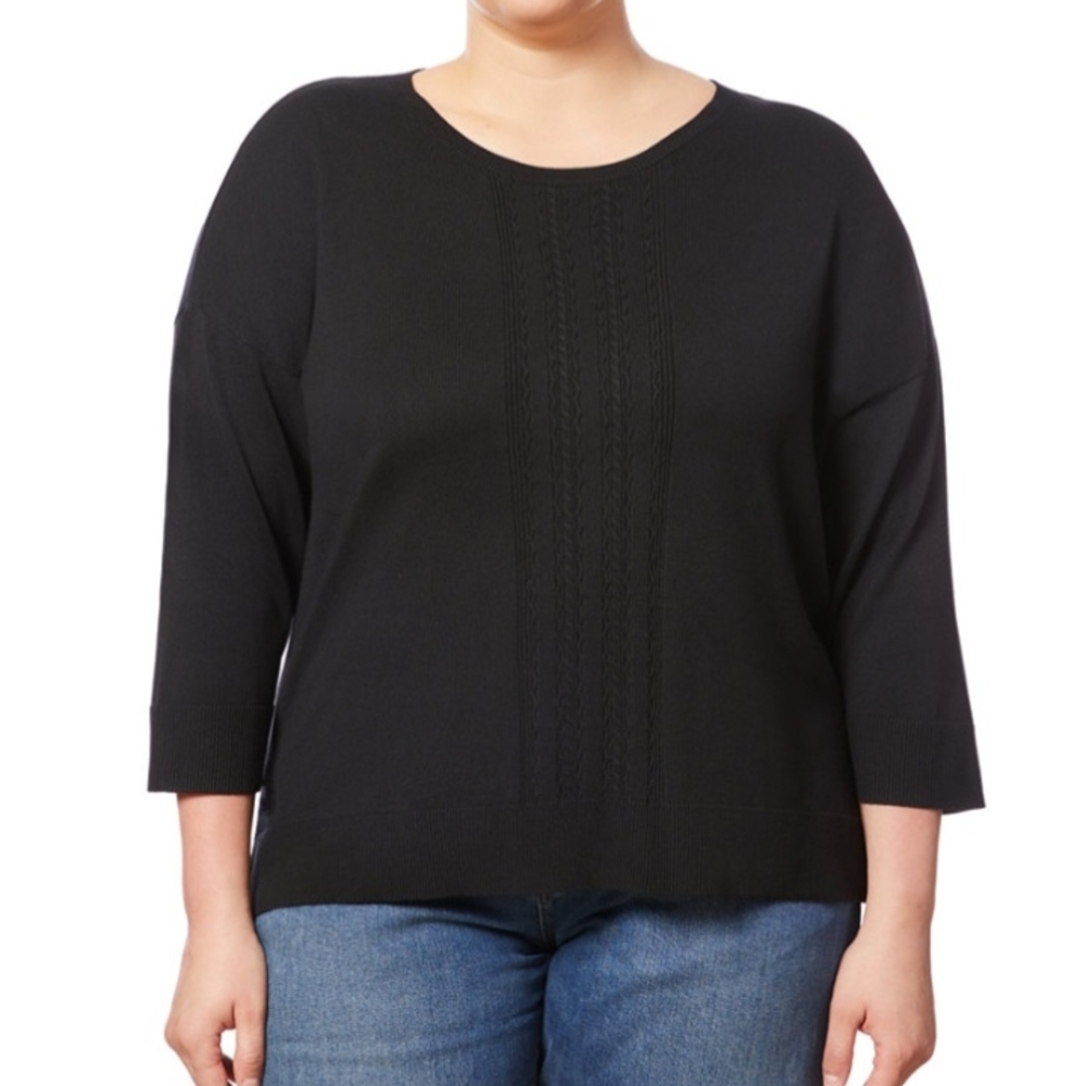 Melissa Paige Black Crew Neck Sweater with 3/4 Sleeves